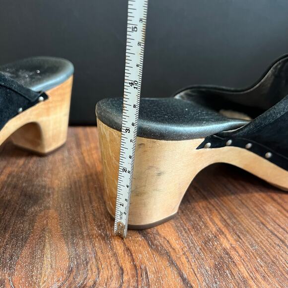 UGG Australia Black Suede Leather Studded Wood Heel‎ Platform Clogs Mules - Picture 14 of 16